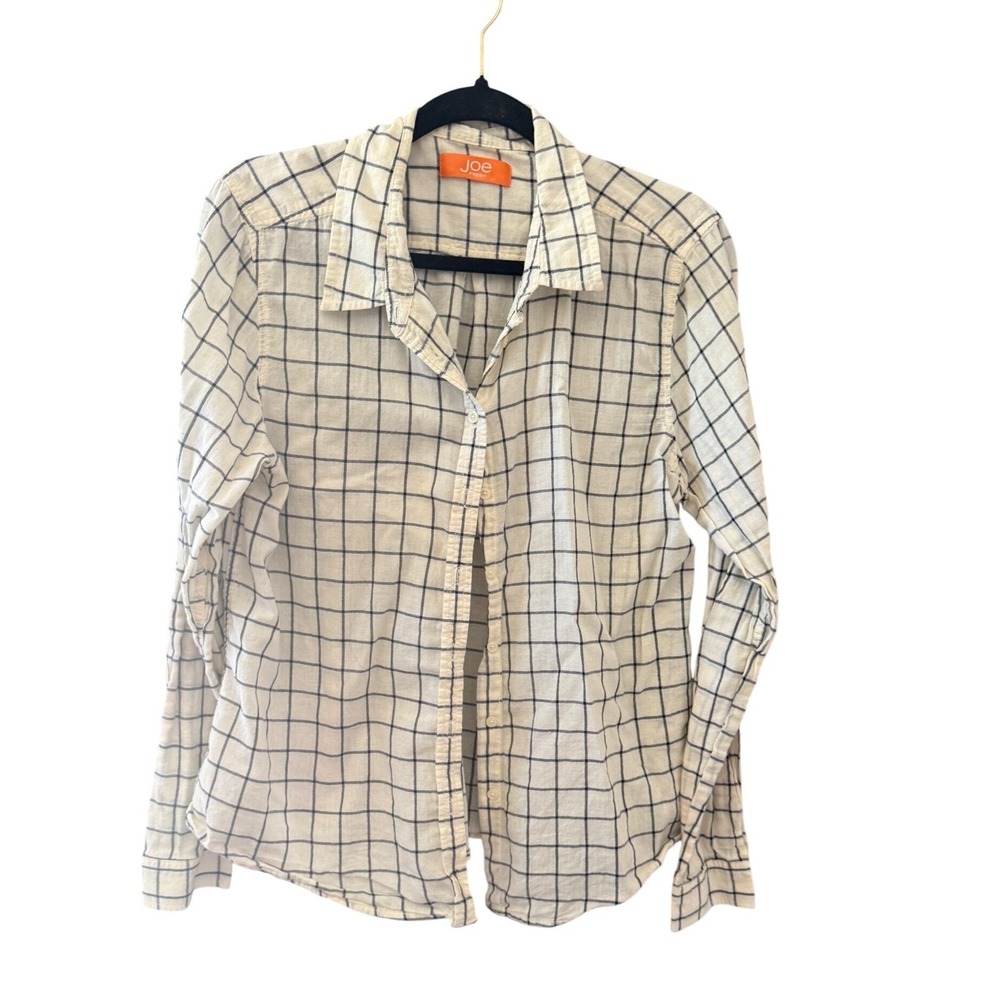 Joe‎ Fresh Womens White Navy Blue Windowpane Check Button Down Shirt Lightweight